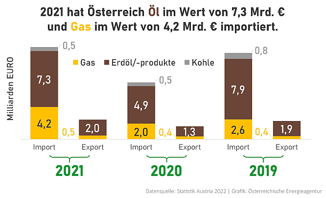 Grafik: Österreichs Öl- und Gas-Importe 2021 © Austrian Energy Agency